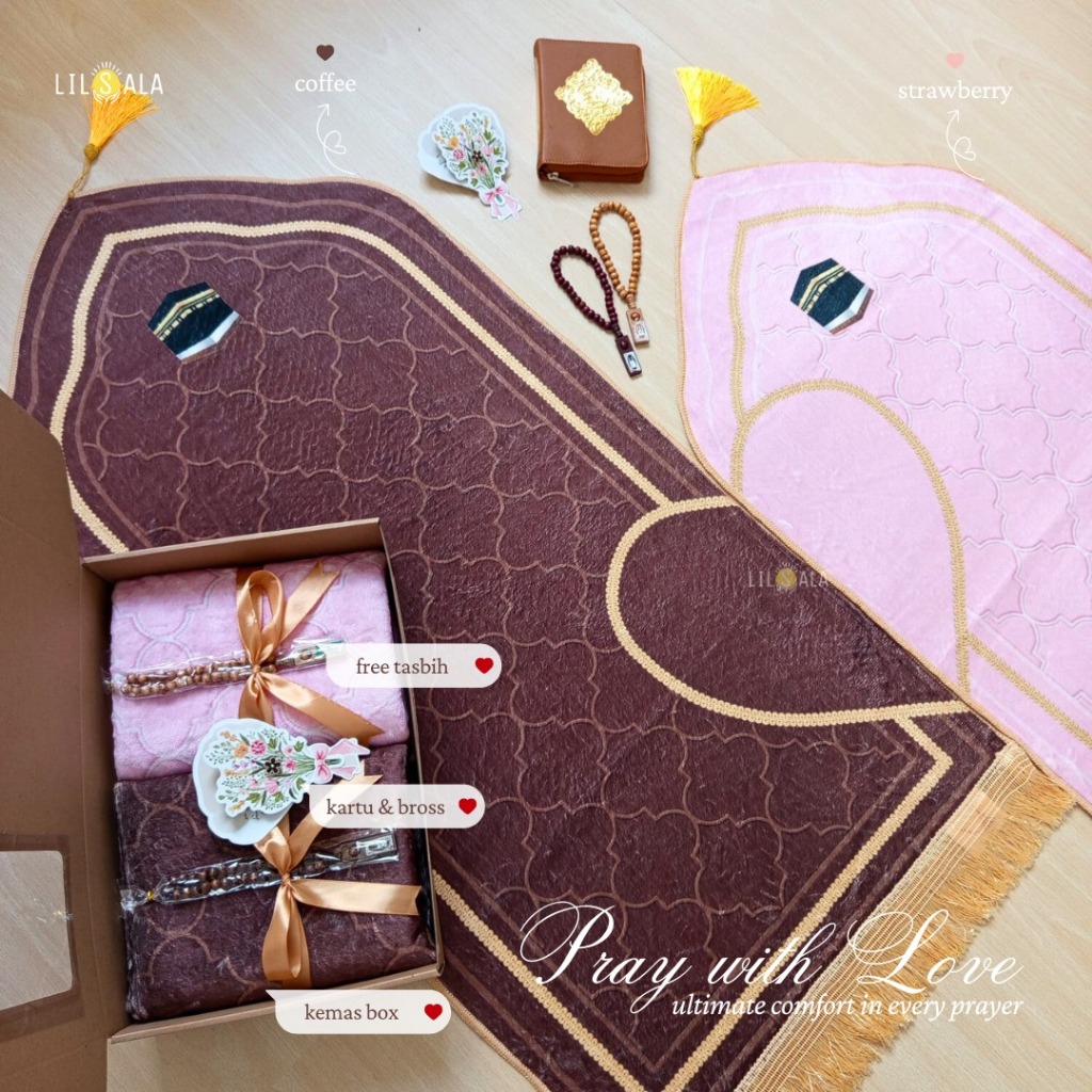 [KEMAS BOX] Paket Sajadah Couple Premium RafaLove + 2 Tasbih + Box Gift – Wedding Gift & Kado Nikah