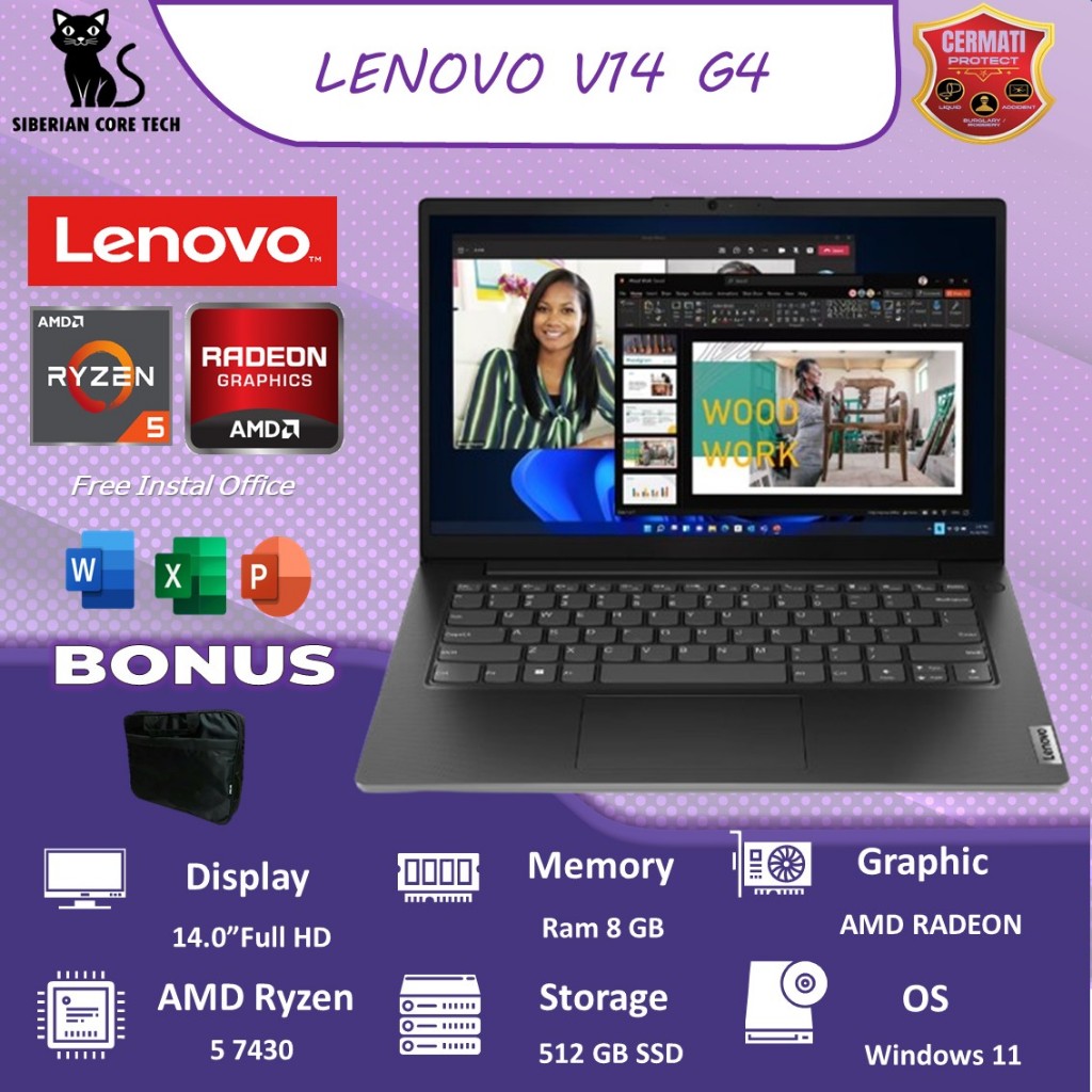 Laptop Lenovo V14 G4 RYZEN 7520U RAM 16GB 512SSD W11 BLK