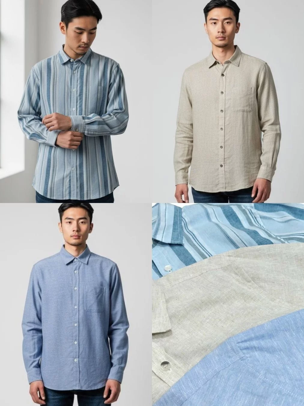 Kemeja Lengan Panjang Pria Formal Casual Bahan Linen  Men's Classic-Fit Linen-Blend Long-Sleeve Shirt - OLN-9157