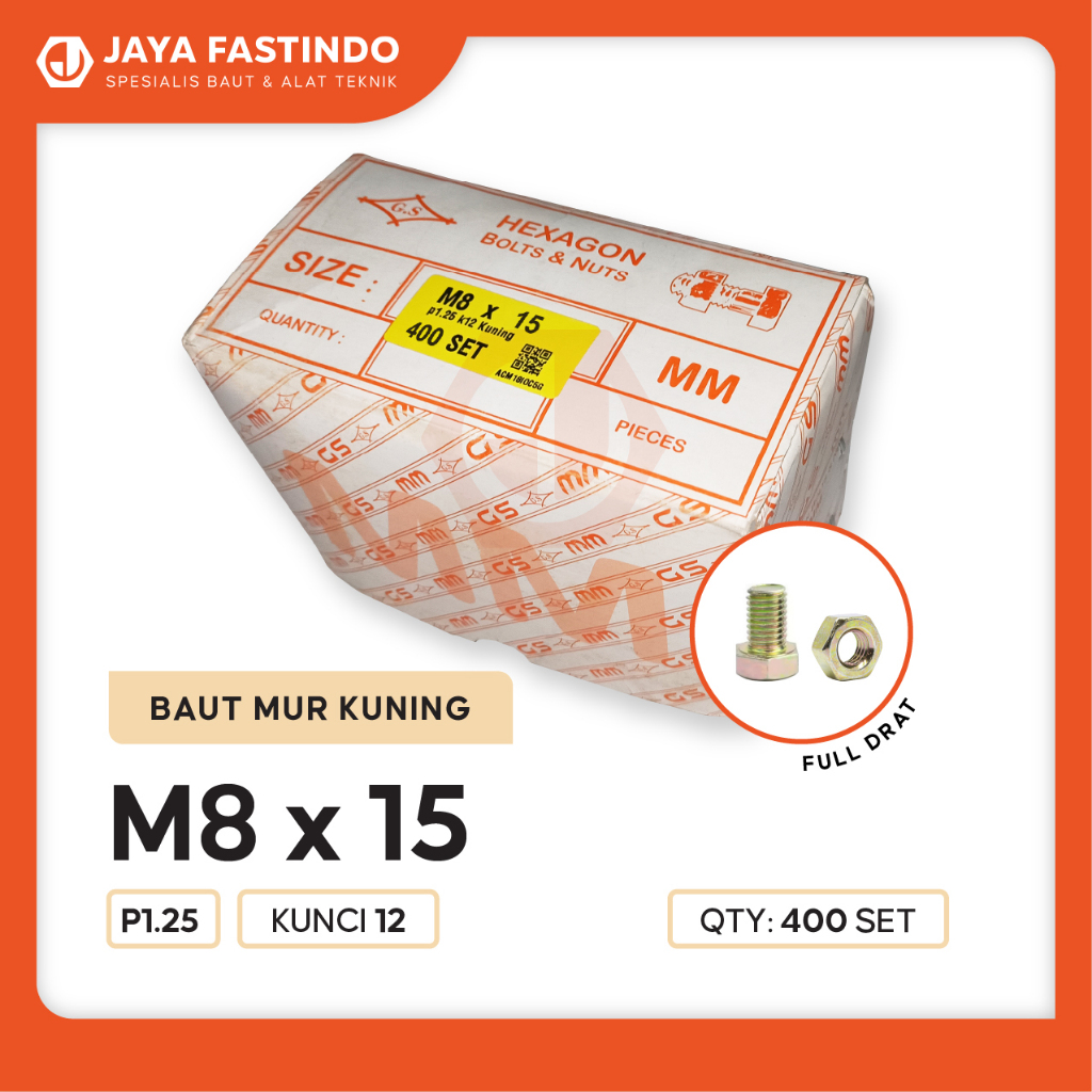 Jual [400SET] BAUT KUNING M8x15 P1.25 SET / BAUT HEX KUNING 8x15 / BAUT ...