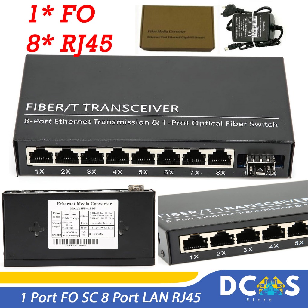 Jual Fiber Optic Media Converter 1 Port FO SC 8 Port LAN RJ45 Switch ...