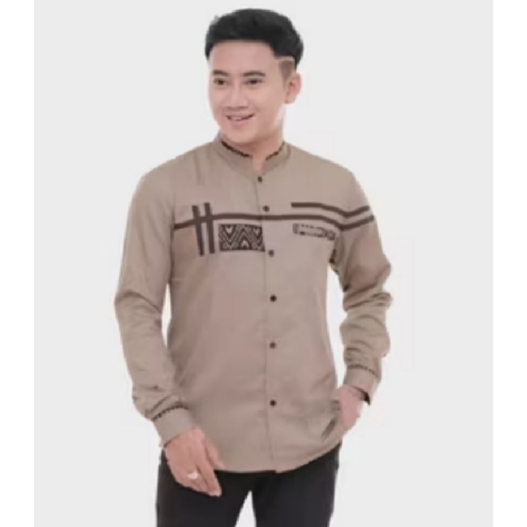 Jual baju Koko muslim pria lengan panjang kombinasi motif batik zoled ...