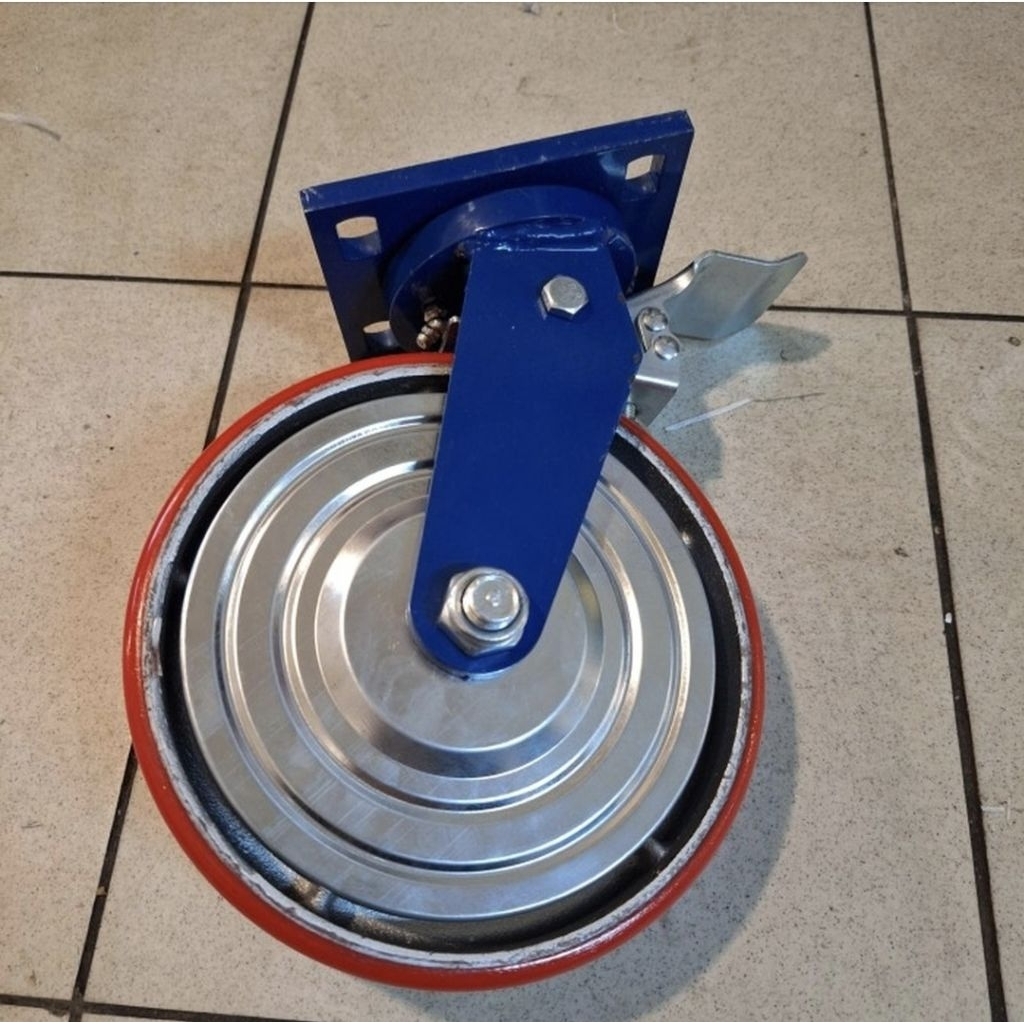 Jual Roda Pu Super Heavy Duty 8 inch Putar+Rem 1000kg | Shopee Indonesia