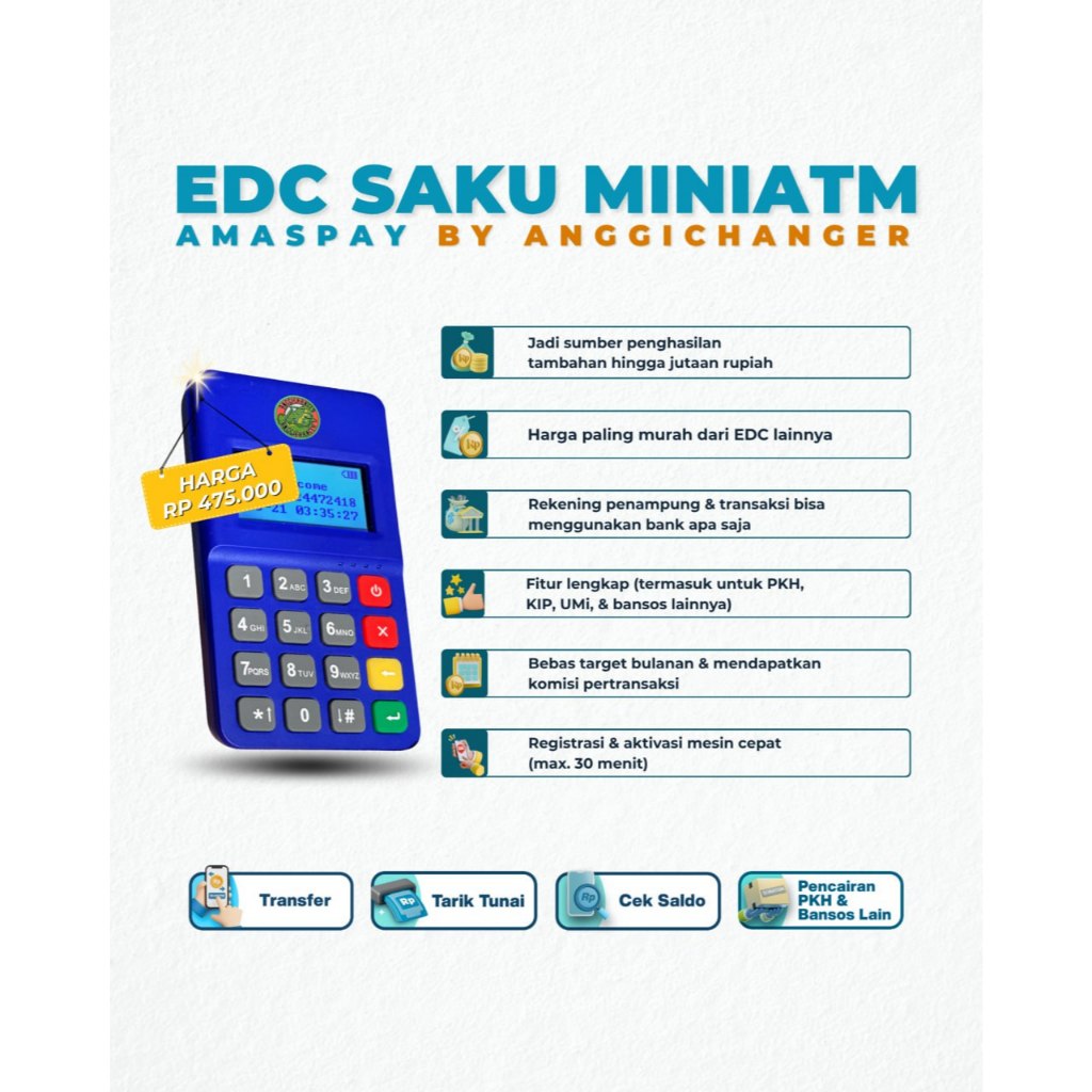 Jual Mesin EDC Mini ATM Saku AMAS fungsi Transfer, tarik tunai,kartu ...