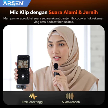ARSEN Mic Wireless 3 In 1 Clip On Dual Microphone 3.5mm Noise Reduction Cocok Untuk Konten