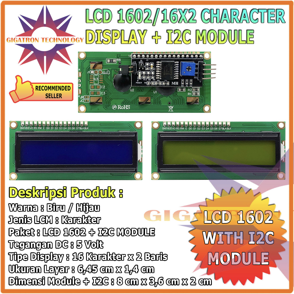 Jual LCD 1602 16x2 Character Blue Backlight + I2C Serial Interface ...