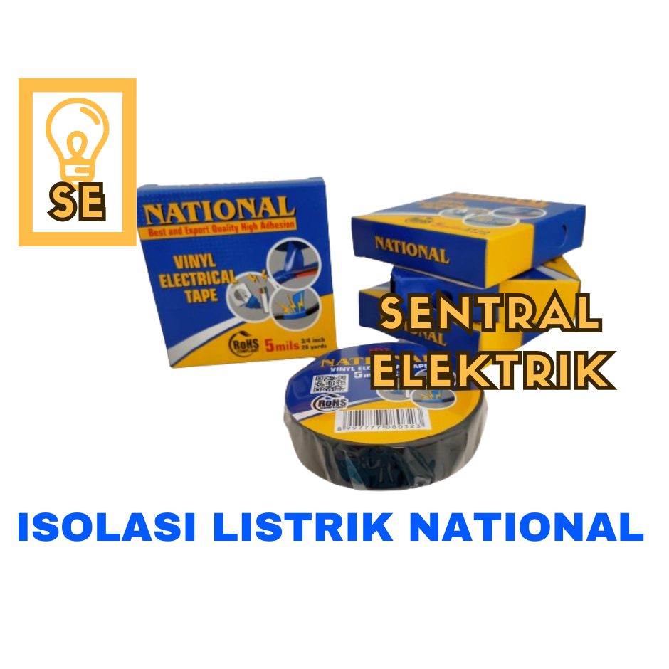 NATIONAL ISOLASI LISTRIK HITAM 3/4 " INCI 20 YARD GROSIR SELOTIP nasional NACHI VINYL Original