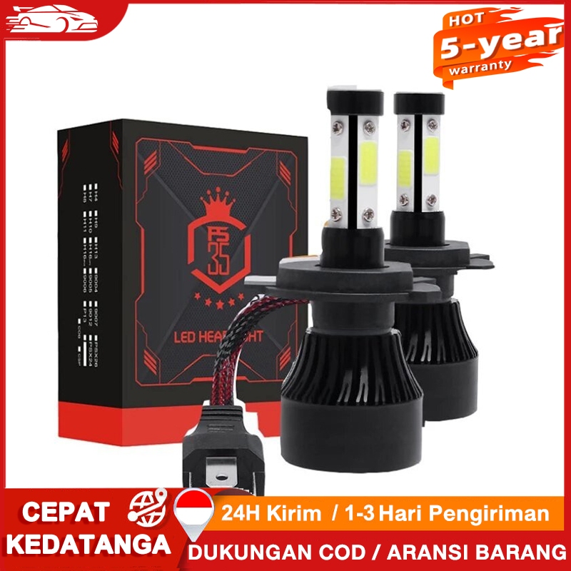 Lampu Depan Mobil LED COB Headlight H4 X7 4 Sisi 48Watt Sepasang 2Pcs
