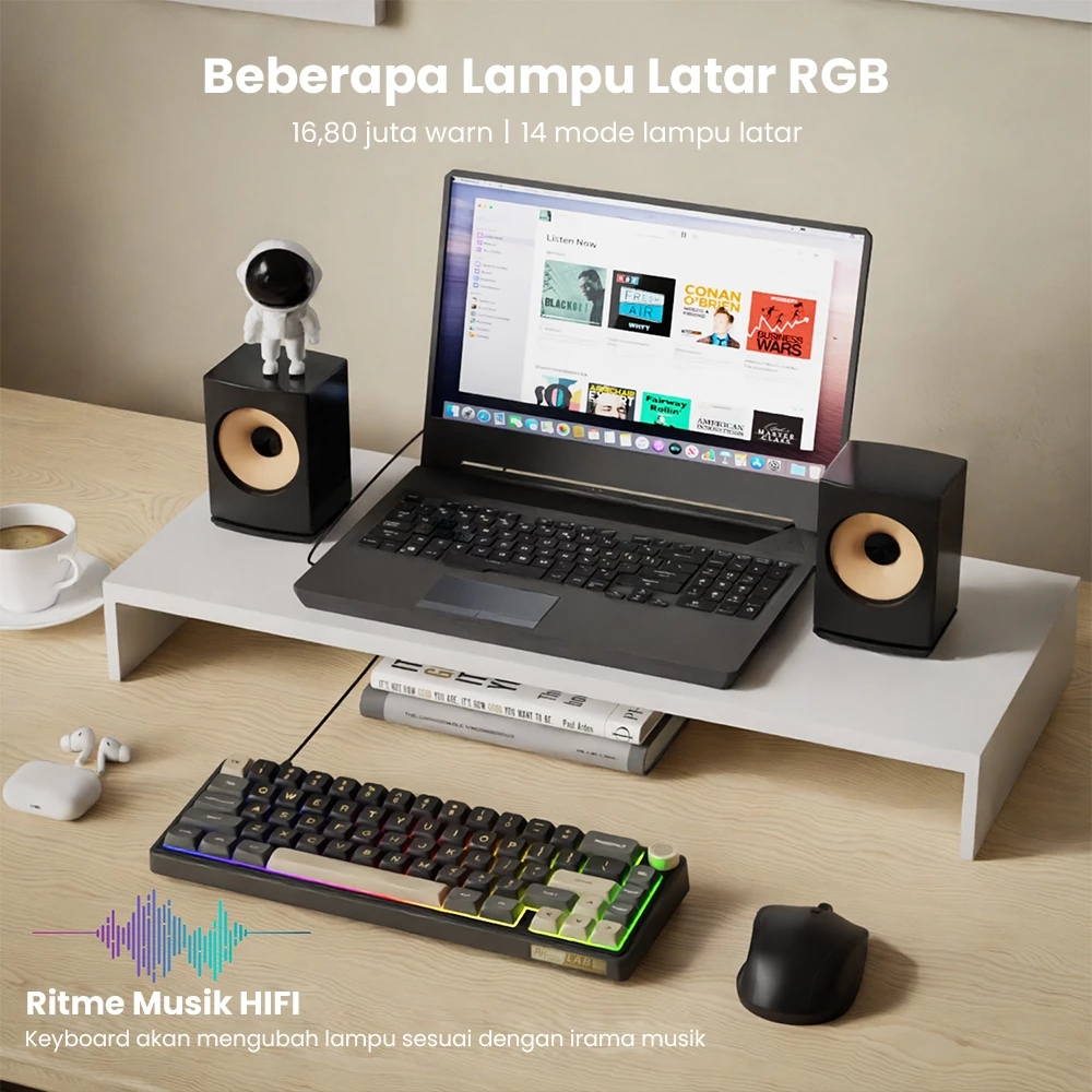 Royal Kludge RK R65 keyboard gaming mekanik 60% dengan RGB backlit dan volume knob