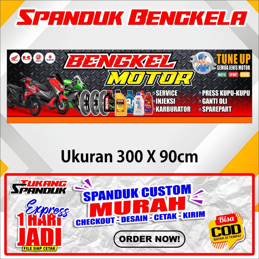 Jual Banner BENGKEL, Spanduk BENGKEL, ukuran 300x90 cm, COD / Banner ...