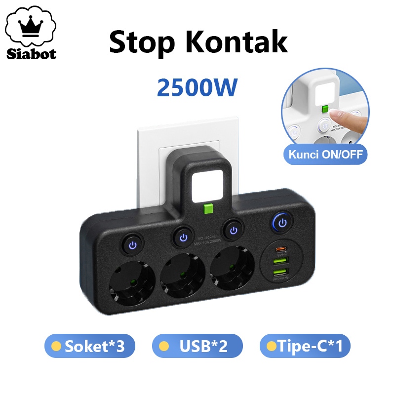 Jual Colokan Listrik Stop Kontak Kabel Saklar On Off dengan 2/3/4 ...