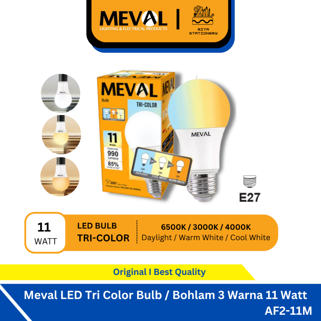 Jual Meval Tri Color Bulb 5W 8W 11W LED / Bohlam 3 Warna Lampu Daylight ...