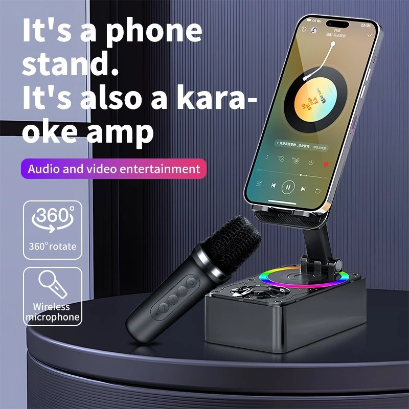 TOUITECH 5IN1 Speaker Bluetooth BMS18 dengan powerbank, dudukan ponsel 360 derajat, dan bonus 2 mic karaoke
