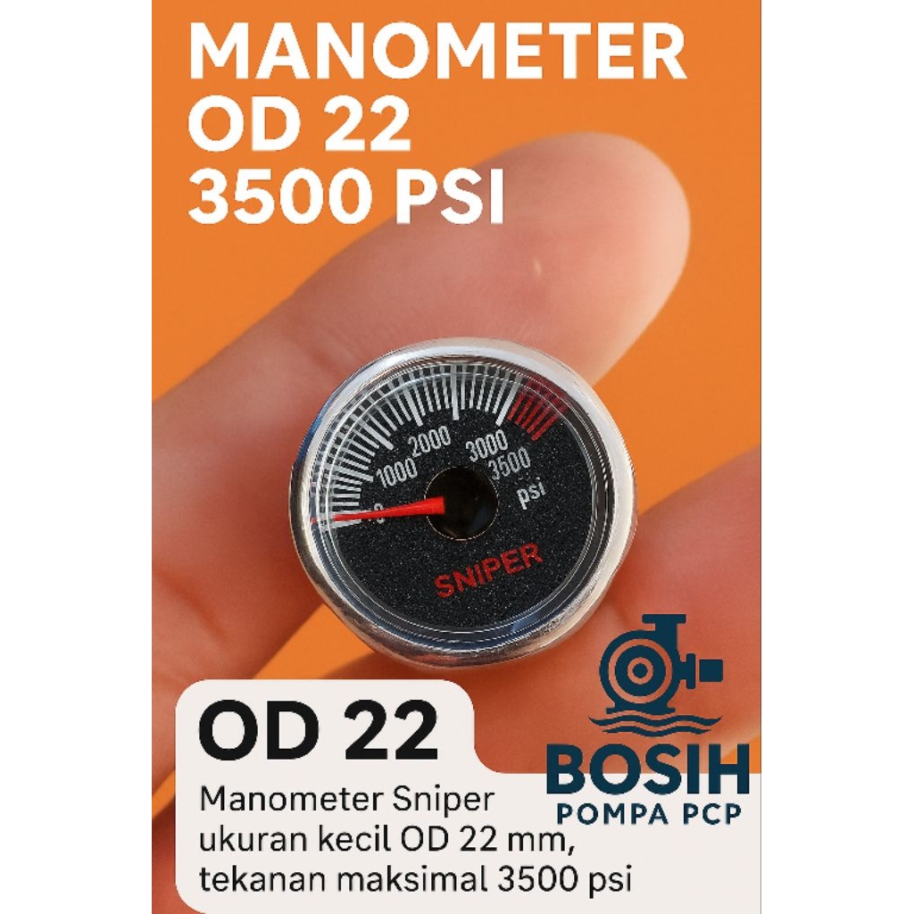 Jual Manometer Kecil OD 22 Tekanan 3500 PSI SNIPER - Pengukur Tekanan ...