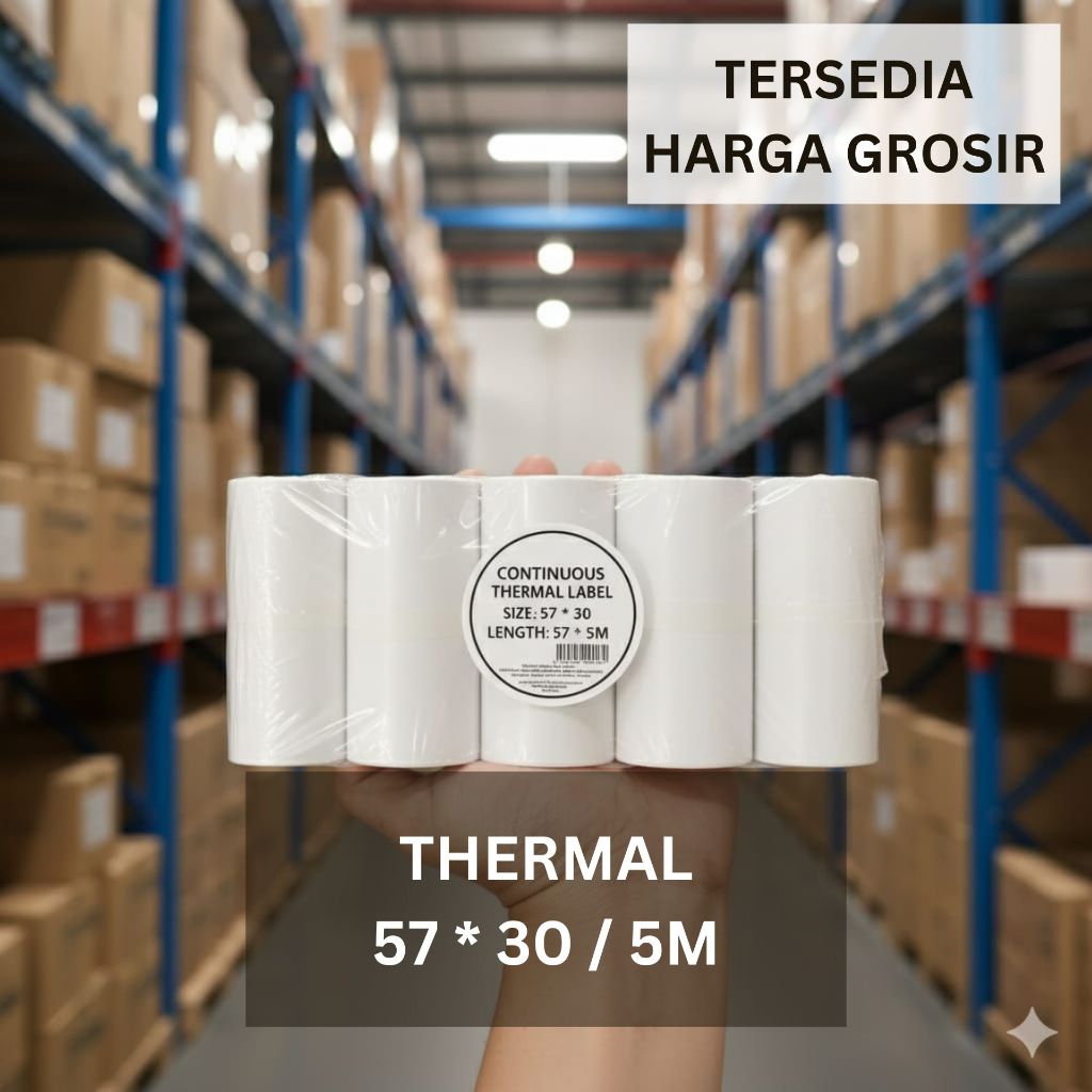Jual Label Stiker Continuous Roll Thermal Sticker 57x30 57 x 30 mm 5M ...