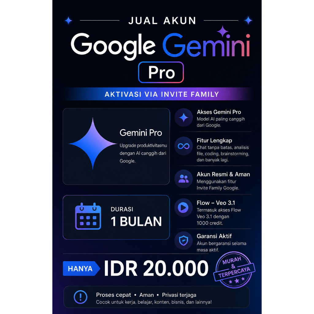 Gemini AI Pro Private - Aman, Cepat, Bergaransi - 1Bulan