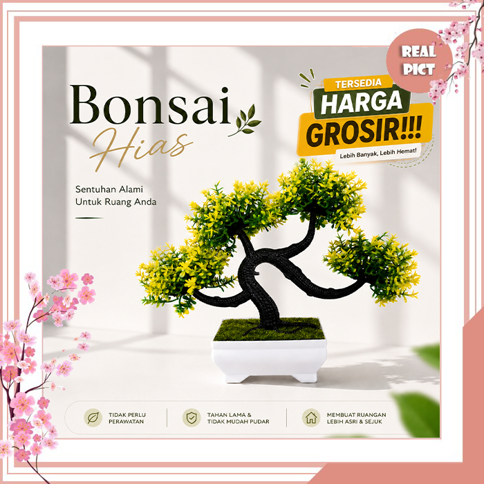 UNICO Tanaman Hias Bonsai Artificial Pot Putih Dekorasi Ruang Minimalis PBP05