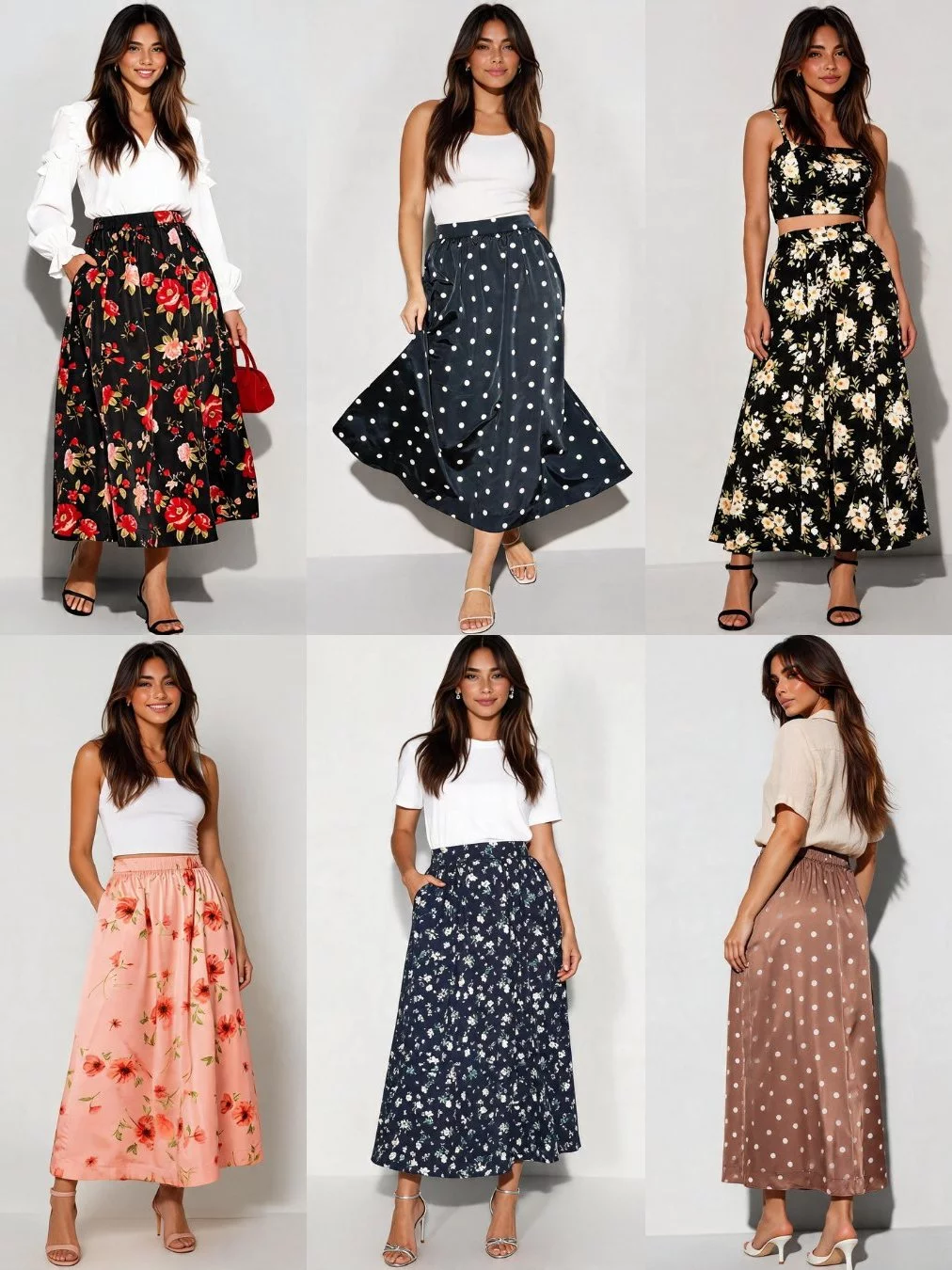 Rok Panjang Wanita Bahan Satin Taffeta OLN High-Waisted Long Skirt - 2742