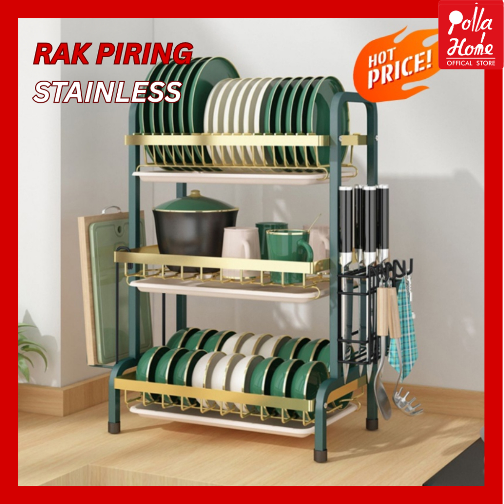 Jual Ollahom Rak Piring Dapur Stainless Steel Penyimpanan Rak Pengering ...