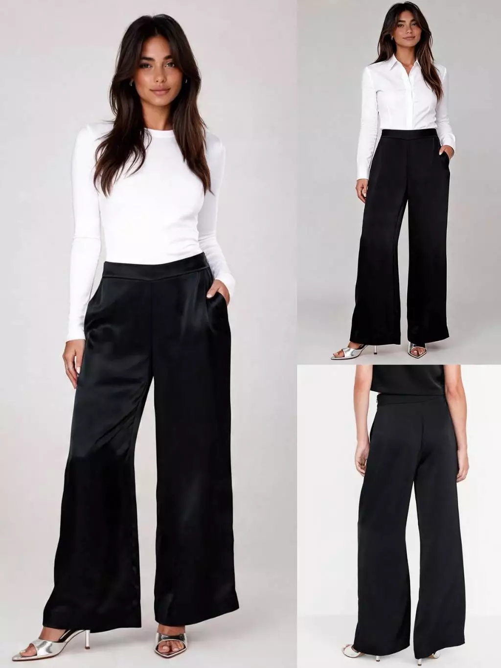 Celana Panjang Wanita Kantoran Formal Casual OLN High-Waisted Satin Super Wide-Leg Pants - 2758