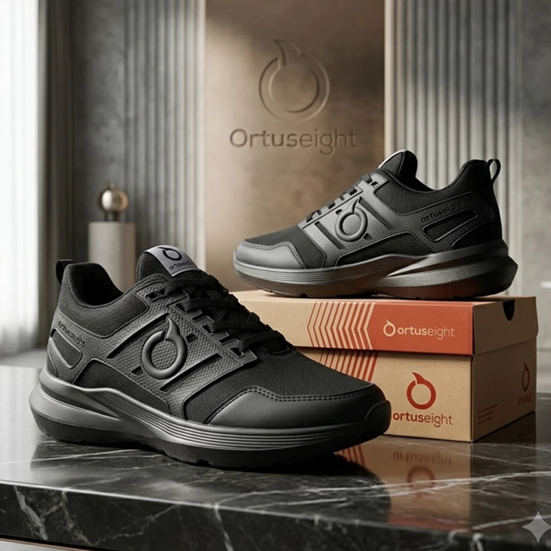 SEPATU RUNNING ORTUSEIGHT Full black 36 sampai 44 Running Triple Pas Pria Dewasa - Sneakers Olahraga Lari Joging Free Box senam dan Volly