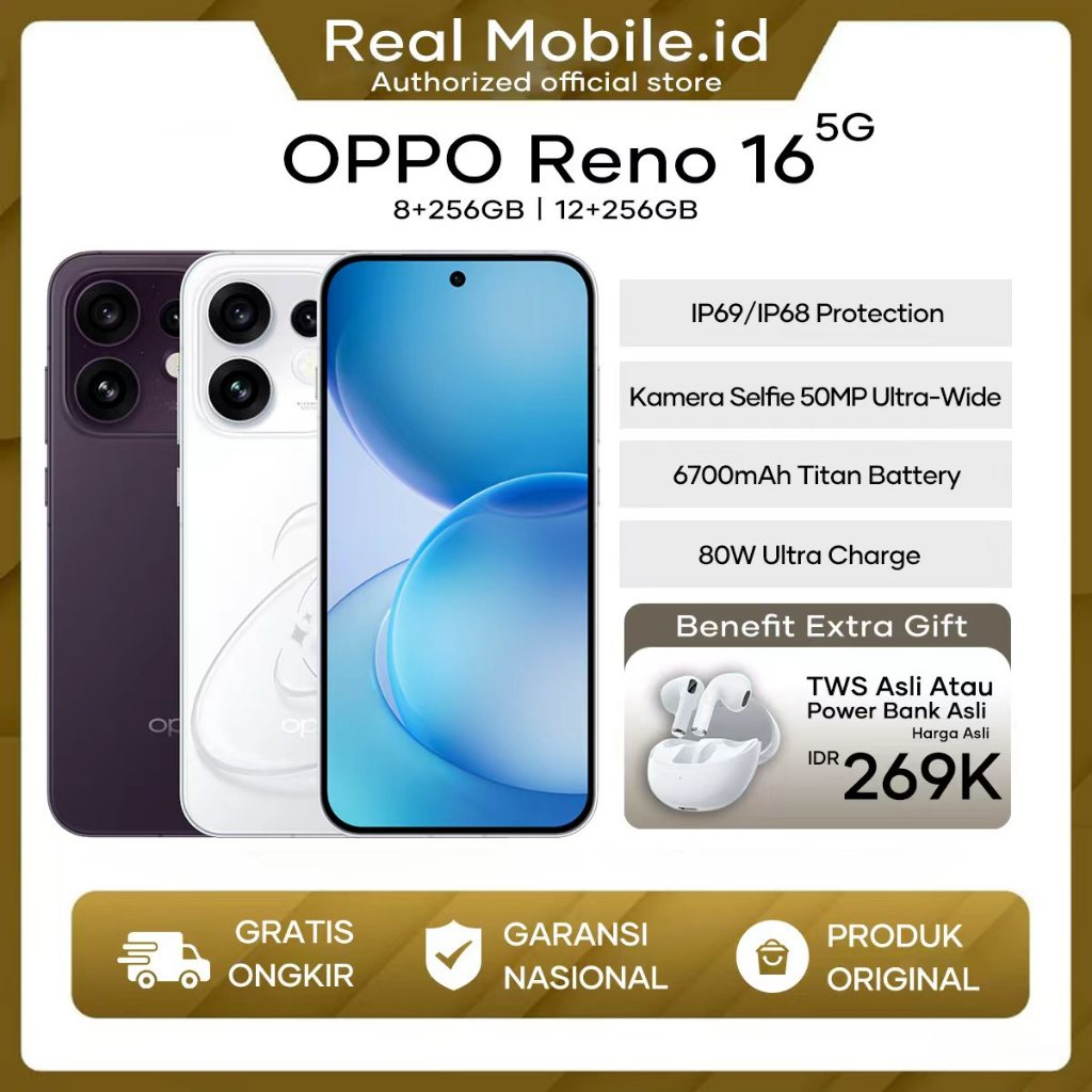 [Official Store]OPPO Reno 16 5G Series 12+256/8+256/8+128 NFC Indonesia HP Android Terbaru 2026 Ori