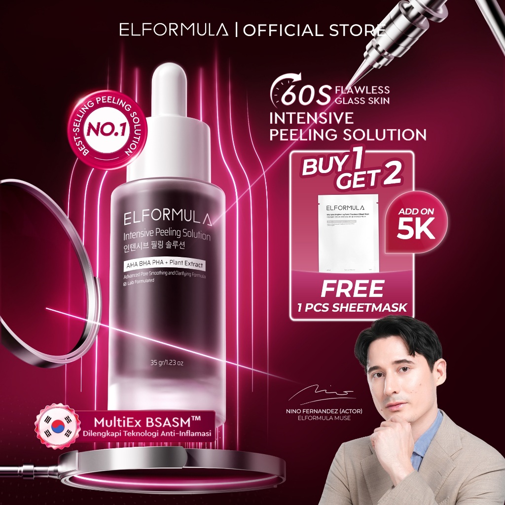 ELFORMULA Intensive Peeling Solution - Peeling Serum Dark Spot Glass Skin Eksfoliasi Wajah Sel Kulit Mati AHA BHA PHA Glowing Smooth Skin Mencerahkan Kulit Halus Blackhead Brightening Cocok Kulit Berjerawat Komedo acne Glowing Retinol