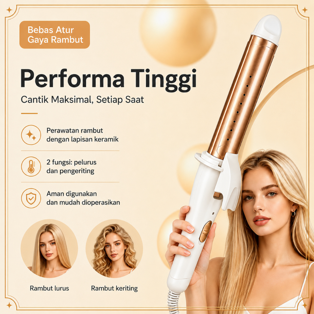 Jual Catokan Rambut/Tongkat rambut keriting 2in 1 Catok Lurus Keriting ...
