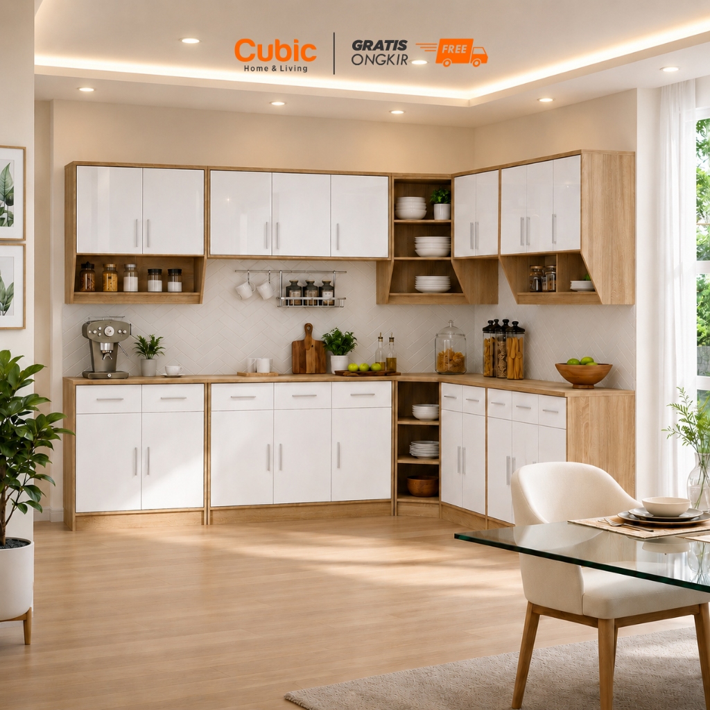 Dante Kitchen Set Minimalis / Kabinet Rak Dapur Aesthetic - ELENA AVE WHITE