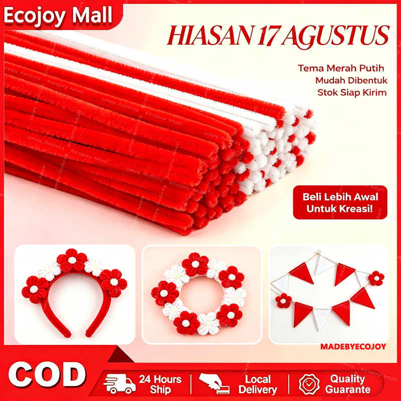 ECOJOY Kawat Bulu Merah Putih 100 Pcs Diskon Besar Bahan DIY Edisi 17 Agustus Cocok untuk Bando Buket Hiasan Dinding Hiasan Meja Mainan Edukatif Anak Tugas Sekolah Dekorasi Acara Pesta Komunitas Stok Melimpah Siap Kirim Dikirim Hari Sama