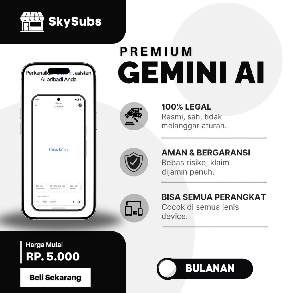 Gemini AI Pro 3 Month - Solusi Kerja, Riset & Tugas Kuliah