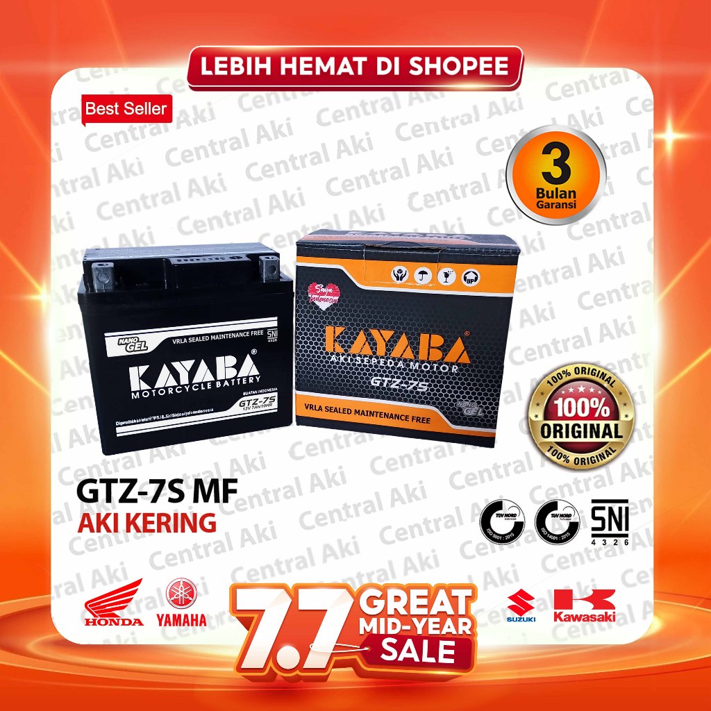 Aki Motor KAYABA GTZ7S ACCU KERING HONDA VARIO 150 VARIO 125 PCX ADV SCOOPY GSX BURGMAN FINO GRANDE AIR BLADE 150 CBR 150R SCOOPY ESP YZF R15