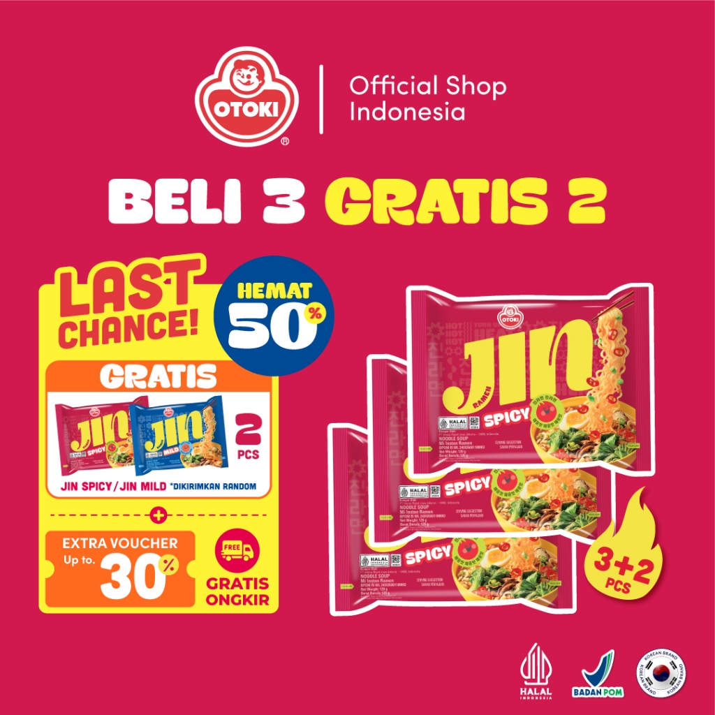 Jual 3 PCS - OTOKI Jin Ramen Spicy HALAL 120g - Mie Instan Ramyeon Rasa ...