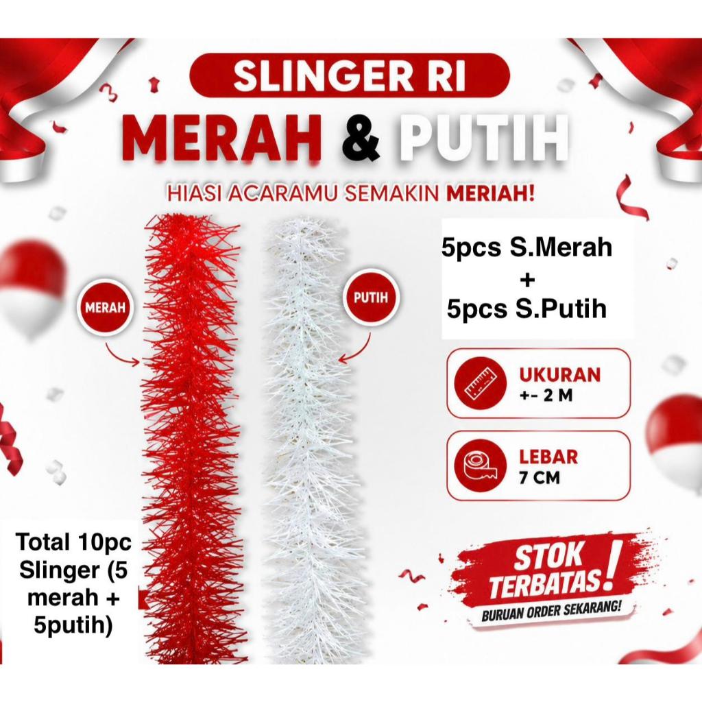 Grosir Murah 10pcs Slinger Merah Putih Panjang 2m / 1.8m / pcs dekorasi 17 Agustus Kemerdekaan RI