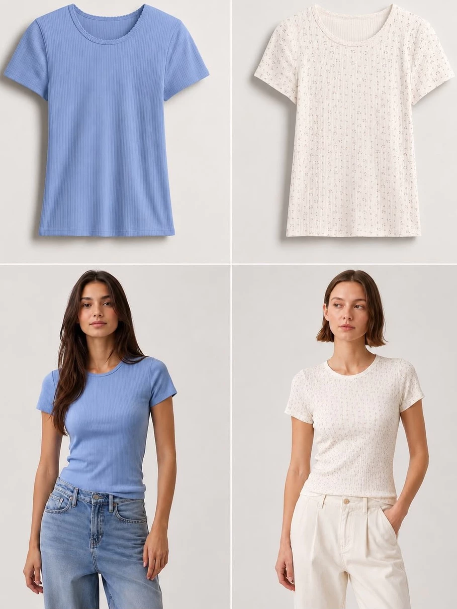 Atasan Lengan Pendek GP Pointelle Crewneck T-Shirt - 2846
