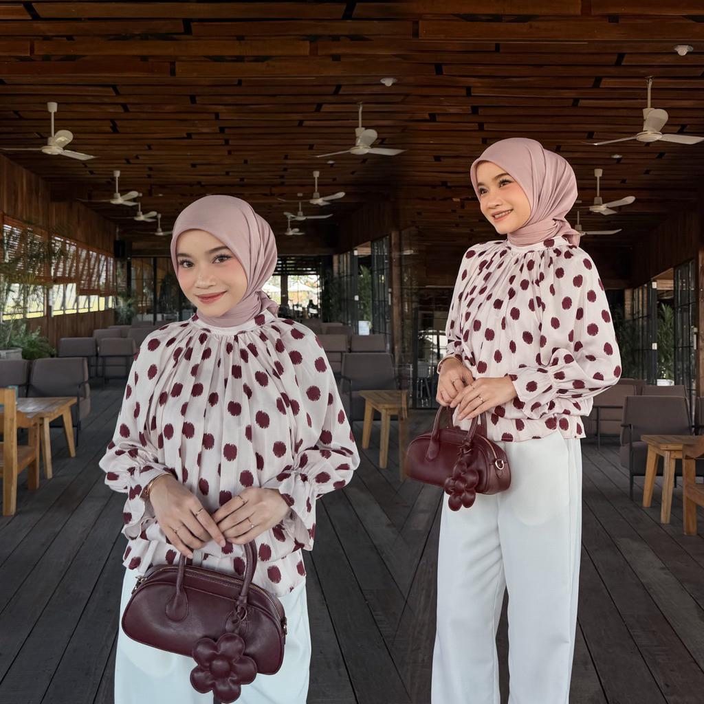Kiyomi Atasan Model Kerut casual Outfit Bahan Adem Blouse Wanita foto 3