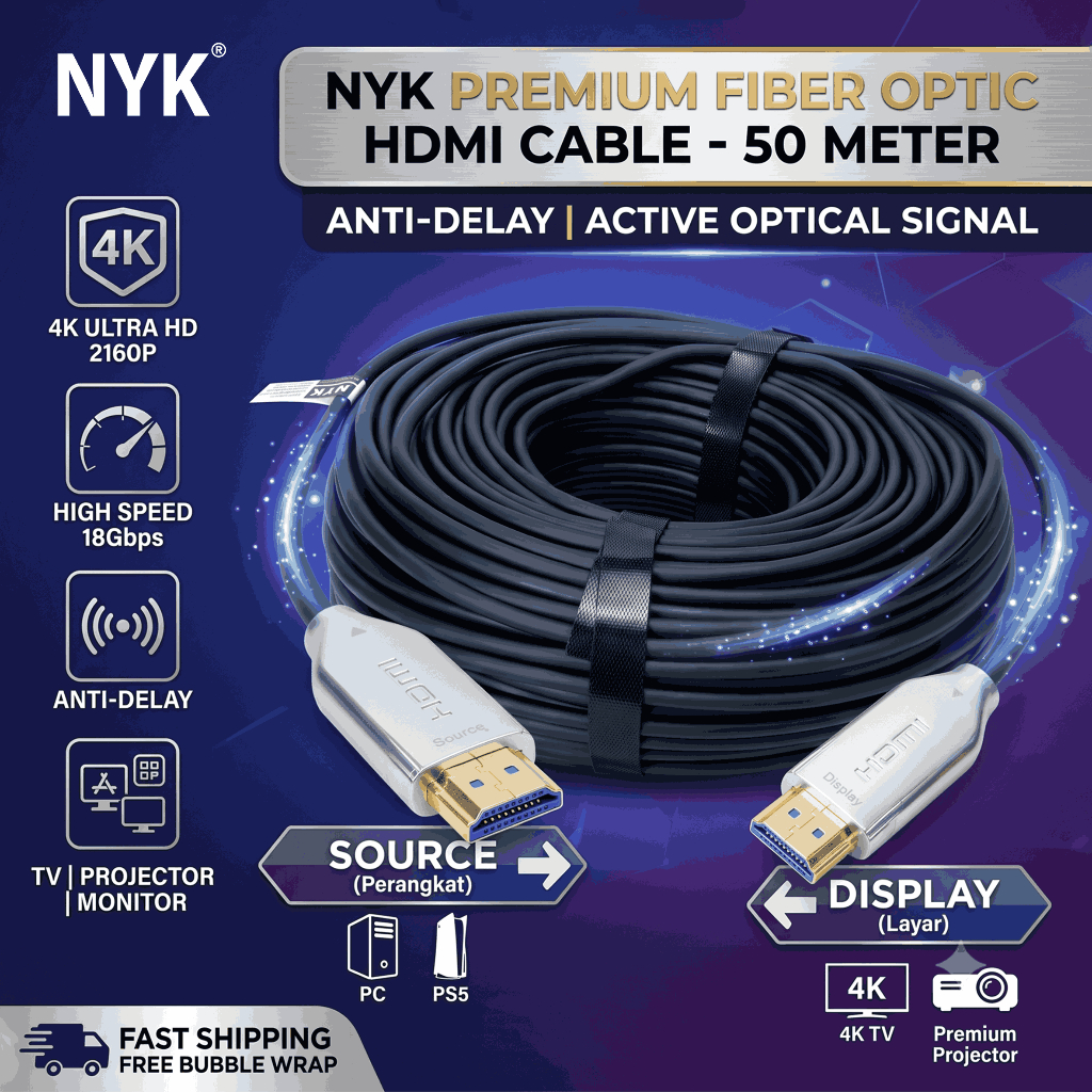 NYK Kabel Active Fiber Optic HDMI 2160P ULTRA HD 4K HDR 30 Meter COD (4)