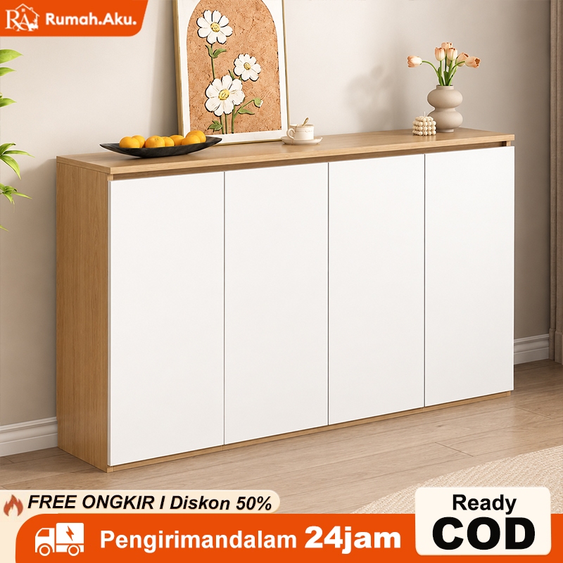 Lemari Penyimpanan Serbaguna Minimalis 2/3/4 Pintu Papan Tebal 15mm Kedalaman 30cm Kabinet Hemat Ruang untuk Ruang Tamu Kamar Dapur Apartemen