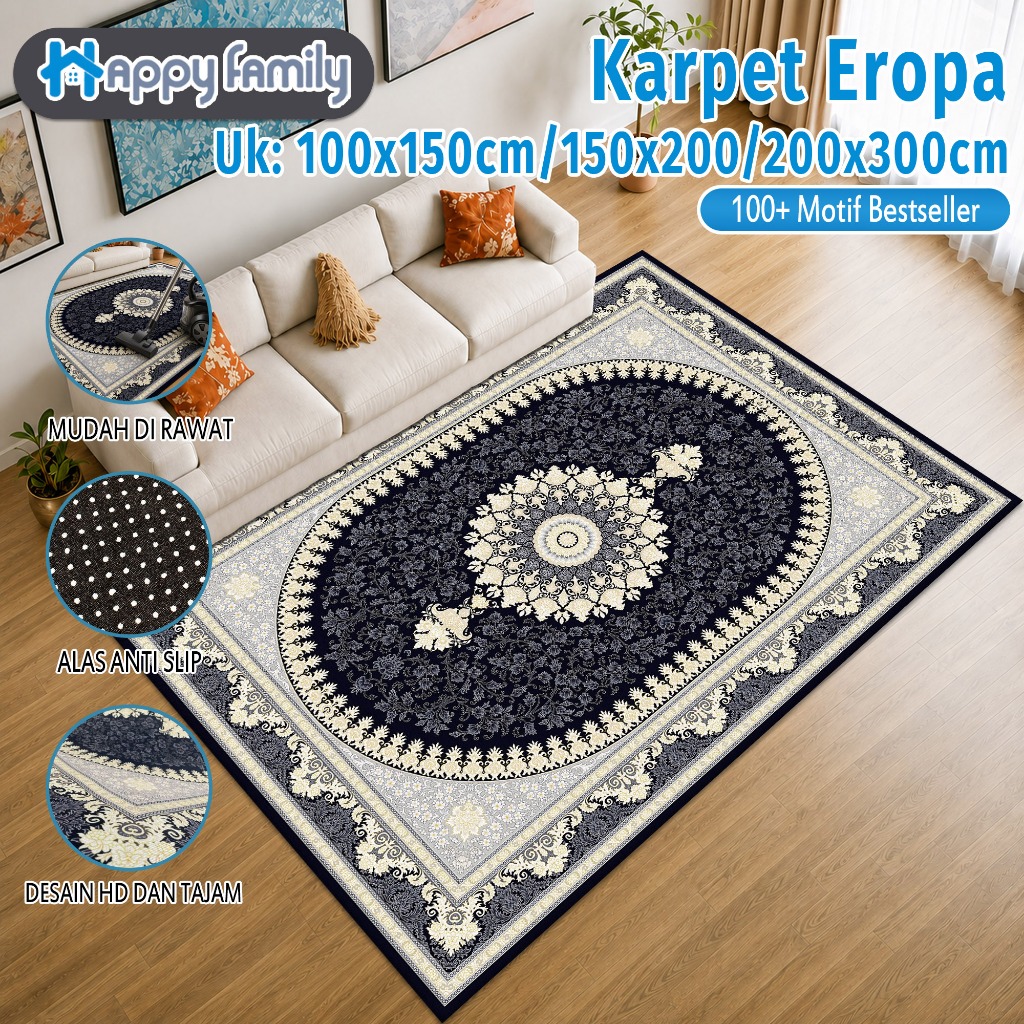 (HF)  Karpet Lantai Eropa Style 3 UK 100x150cm / 150x200cm / 200x300cm Bahan Polyester Halus