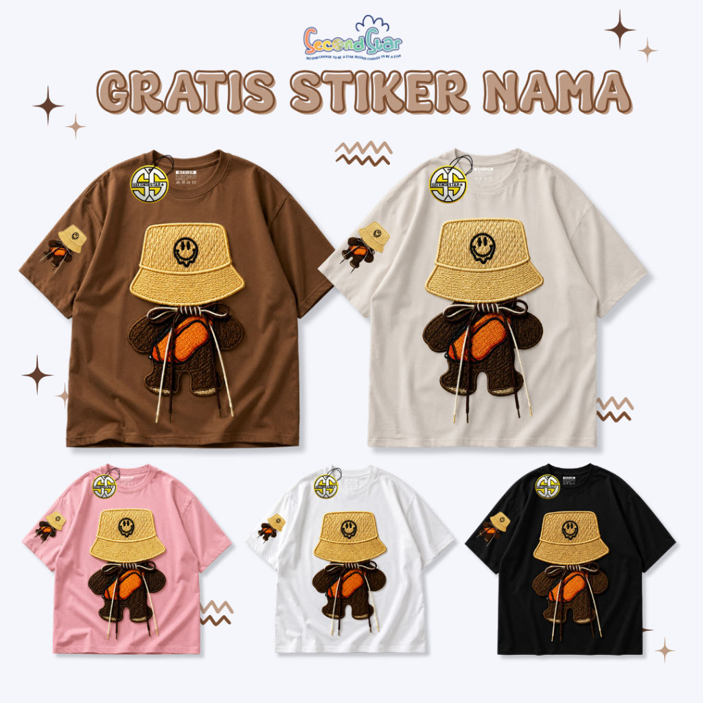 Kaos Anak Motif DTF Bordir Beruang + Free Stiker Nama - DTF BEAR