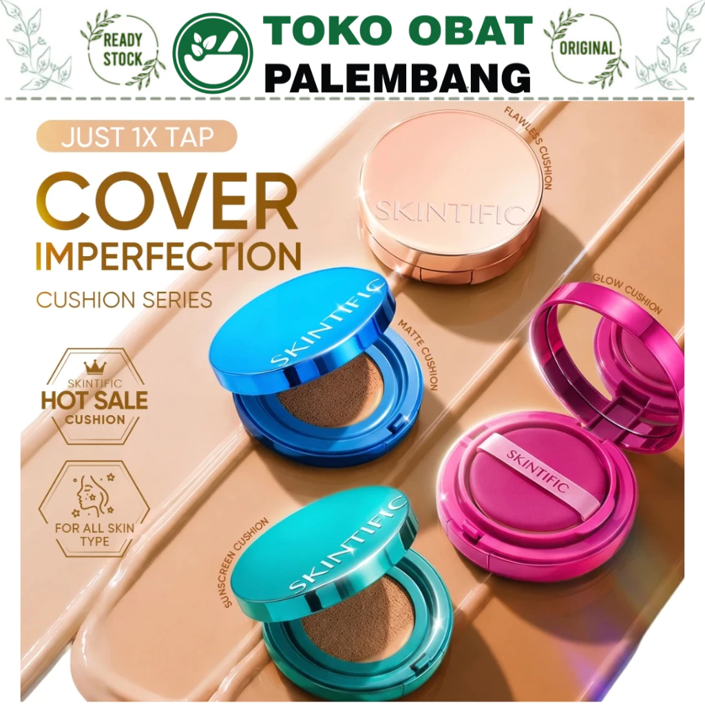 SKINTIFIC CUSHION COVER GLOW PERFECT PINK COVER ALL PERFECT AIR VELVET MATTE PERFECT STAY HIGH COVERAGE PORELESS FLAWLESS FOUNDATION 24H LONG LASTING SPF 35 PA ++++ BEDAK CHUSEN CUSEN HIJAU GREEN SOFT MATTE SERUM SILVER EMAS PINK BIRU UNGU GANTUNGAN TAS