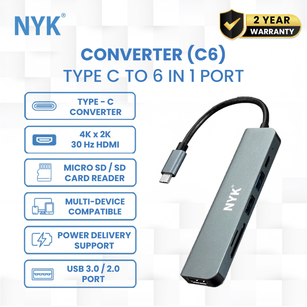 NYK USB Hub type C6 in 1 Converter Type C 3.0 IOS Android Macbook Laptop PC Smartphone Linux COD HUB bergaransi Docking Station Data transfer Mobile p