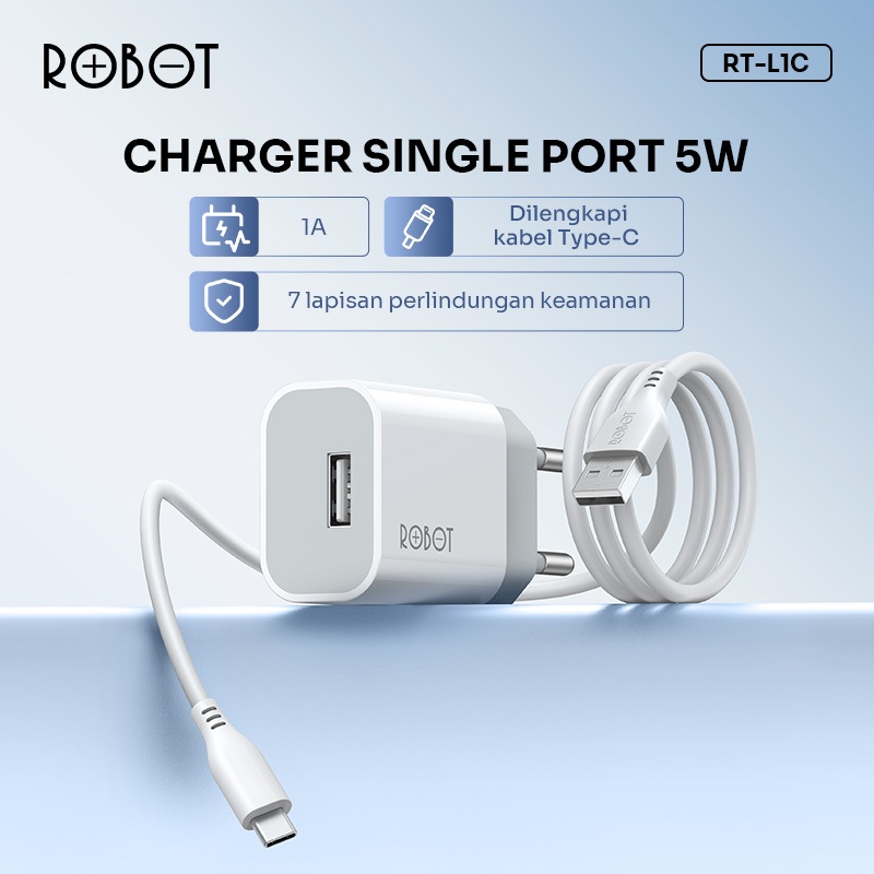 ROBOT Charger USB C Fast Charging Original RT-L1C Kepala Charger Adapter + Kabel USB Type C Quick Charge PD QC Garansi Resmi 1 Tahun