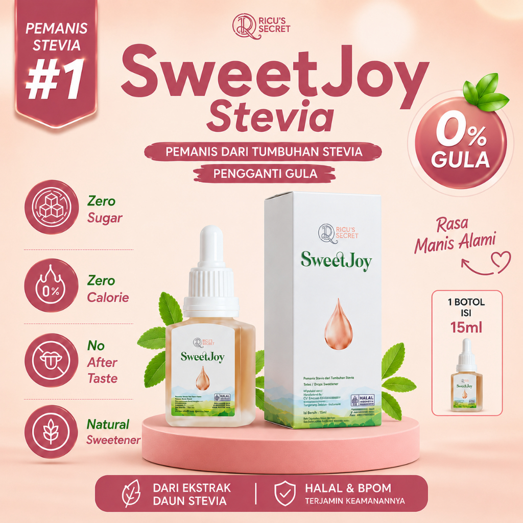 RICU'S SECRET Sweet Joy Stevia - Stevia Tetes Pemanis Alami 0 Gula & 0 Kalori Pengganti Gula 15ml