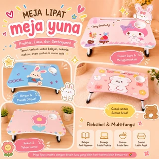 Meja Lipat Yuna 45x30 cm Multifungsi | Meja Belajar Anak Laptop Portable + Tempat Gelas & Holder HP (Hitam/Putih Random Sesuai Stok)