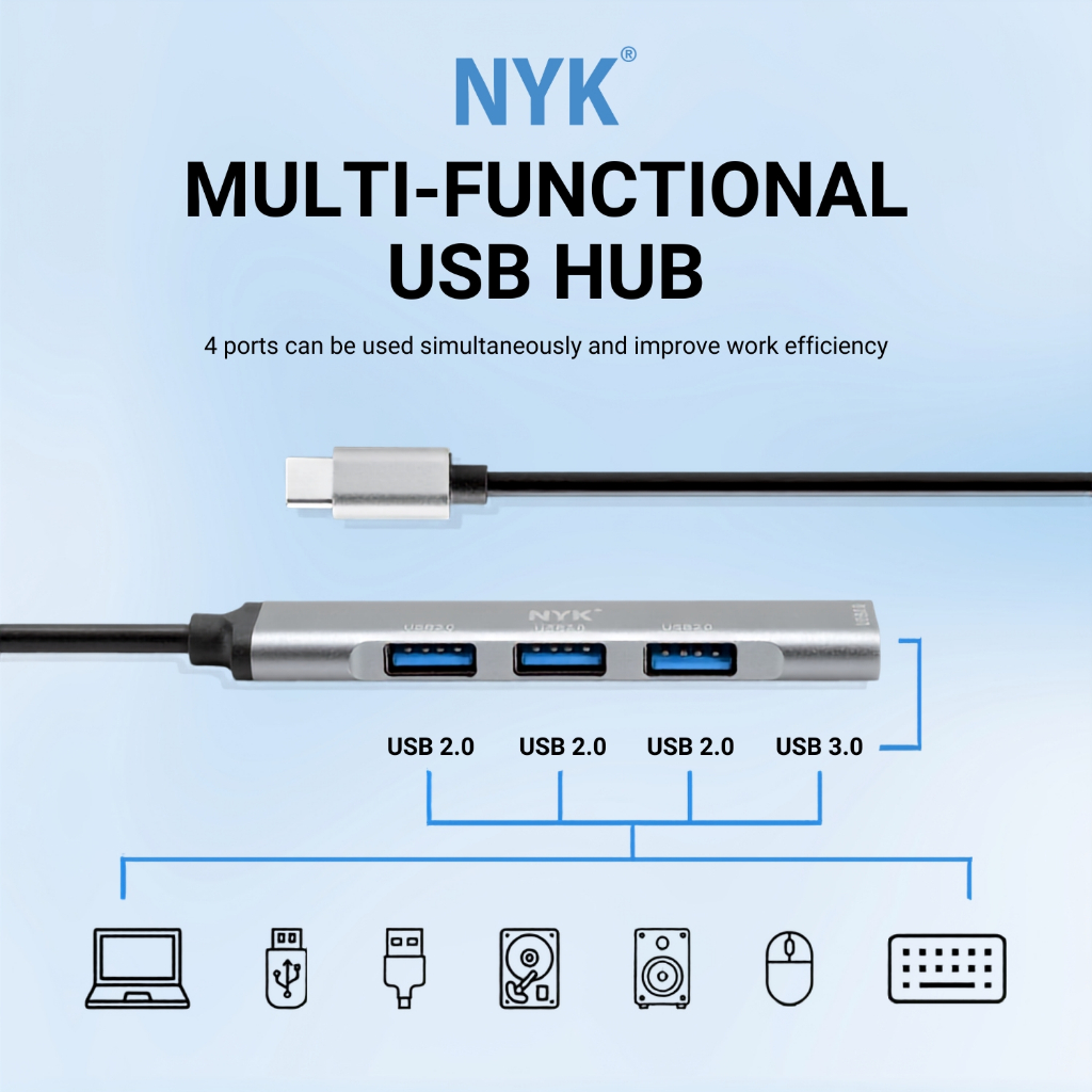NYK USB HUB 3.0 Port 4 Cable Type C OTG USB V7 COD HUB bergaransi Docking Station Data transfer Mobile phone macbook android iphone ipad tab MHL (3)