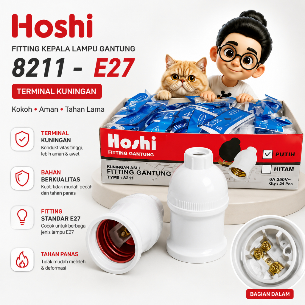 Jual Hoshi Fitting Kepala Lampu Gantung E27 Type 8211 Putih | Socket ...