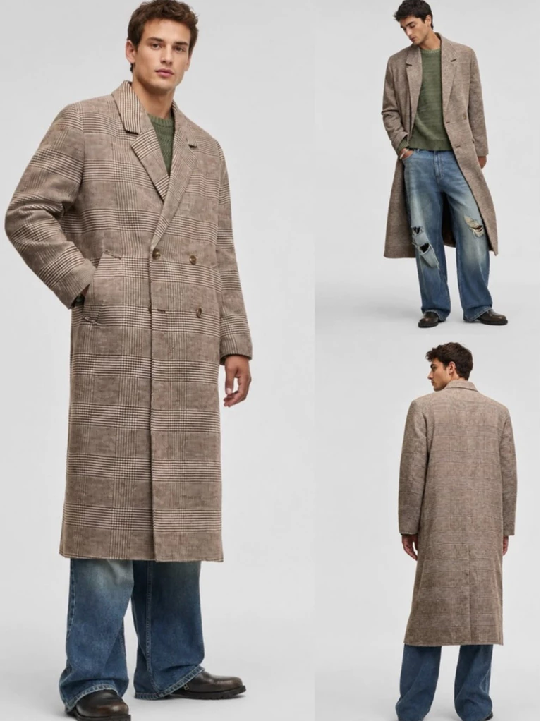 Jaket Panjang Long Coat Pria MO Men's Relaxed-Fit Double-Breasted Top Coat - 2959