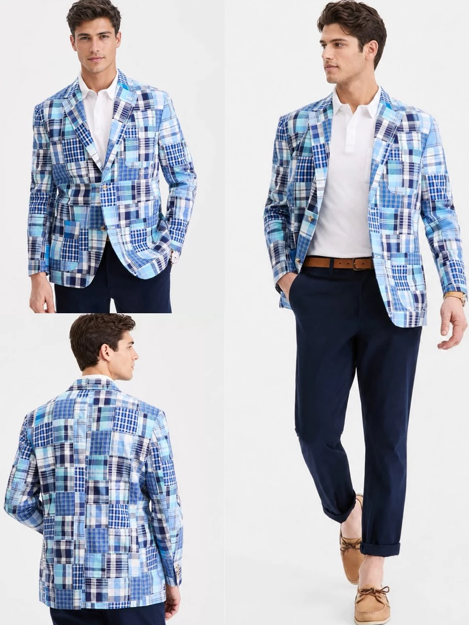 Blazer Casual Semi Formal Pria CR Men's Patchwork Madras Regular-Fit Blazer - 3084