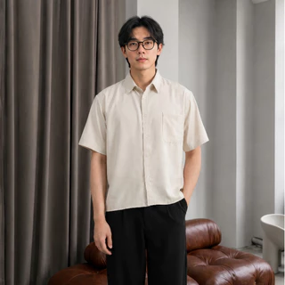 HAIBRO - Kemeja Nolan Boxy Oversized Lengan Pendek casual mahogani